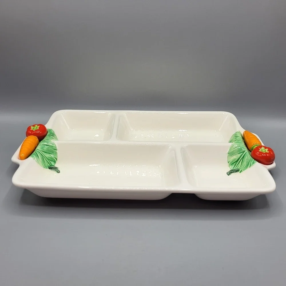 Vintage Japan Ceramic Divided Vegetable Relish Tray 4 Section Platter White